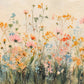 Apricot Meadow full artwork. Delicate apricot, coral, and pale blue flowers rise above a tangle of green stems against a creamy sky.