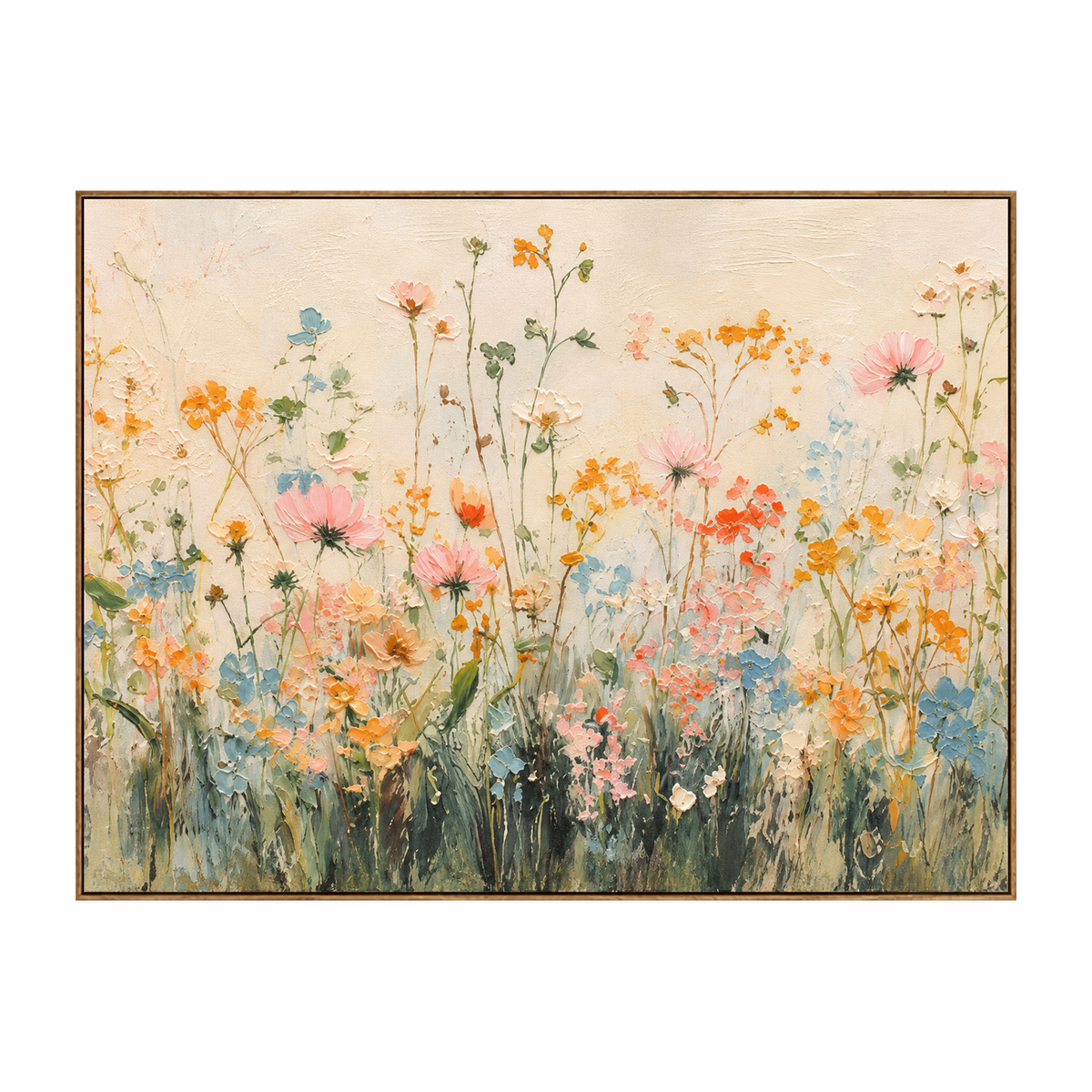 Apricot Meadow artwork in a natural wood frame on a transparent background.