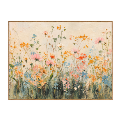 Apricot Meadow artwork in a natural wood frame on a transparent background.