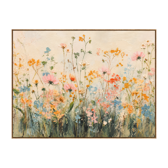 Apricot Meadow artwork in a natural wood frame on a transparent background.