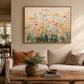 Apricot Meadow artwork displayed above a cream sofa.