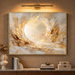 Luminous Hollow artwork displayed above a long wooden console.