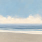 Open Shoreline full artwork. A wide stretch of pale sand meets calm blue water beneath a low bank of soft white clouds.