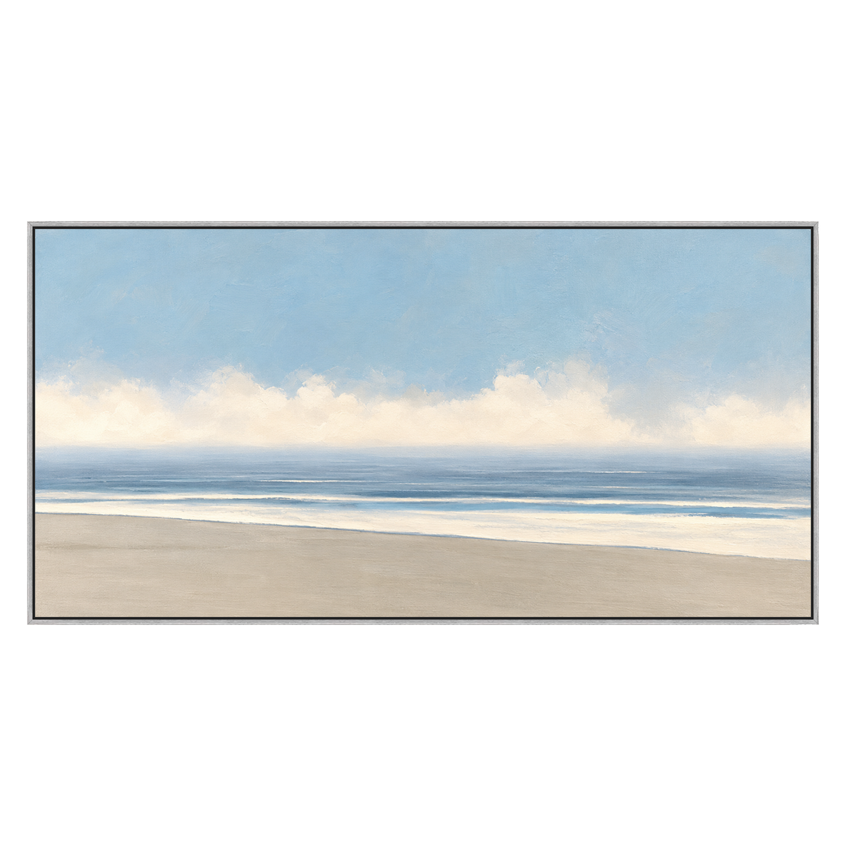 Open Shoreline artwork in a silver frame on a transparent background.