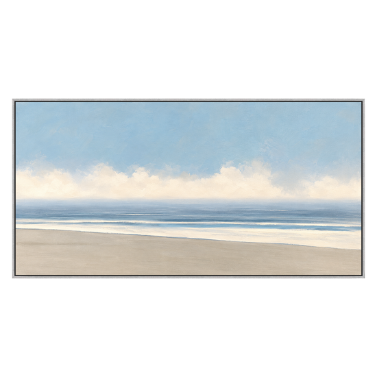 Open Shoreline artwork in a silver frame on a transparent background.