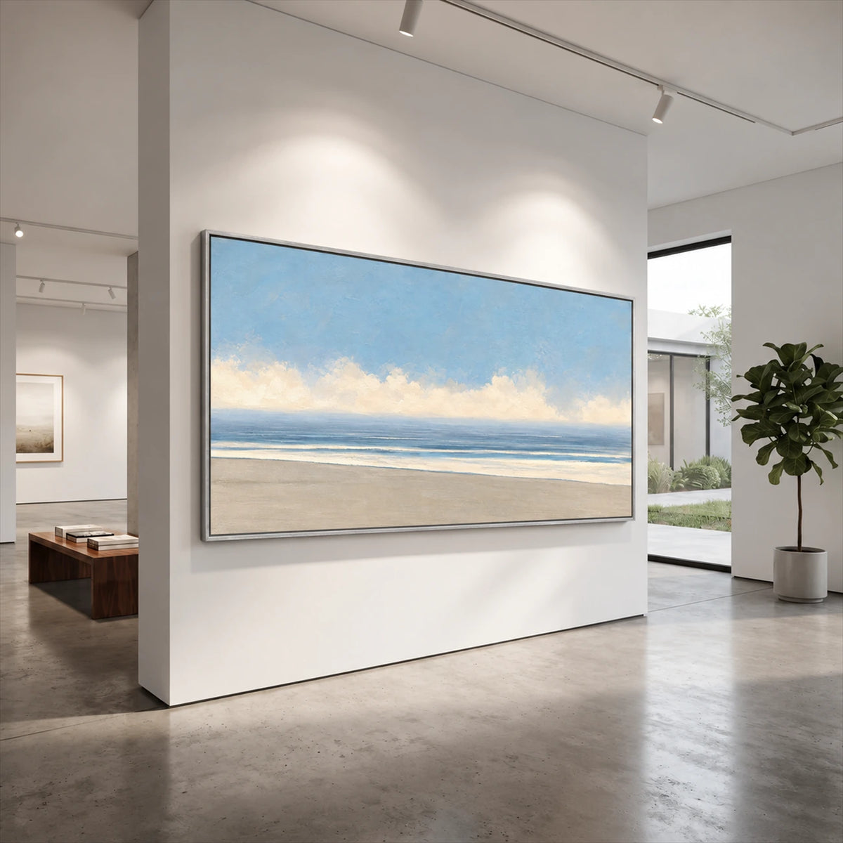 Open Shoreline artwork displayed on a bright office partition wall.