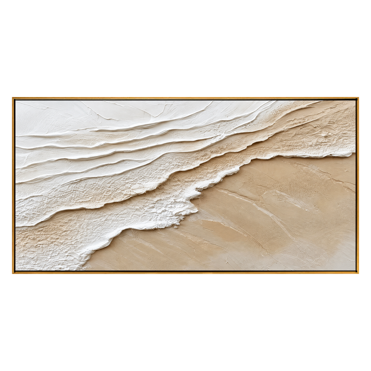 Sandy Tides artwork in a natural wood frame on a transparent background.
