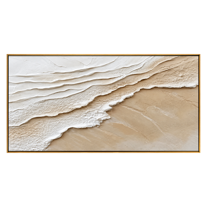 Sandy Tides artwork in a natural wood frame on a transparent background.