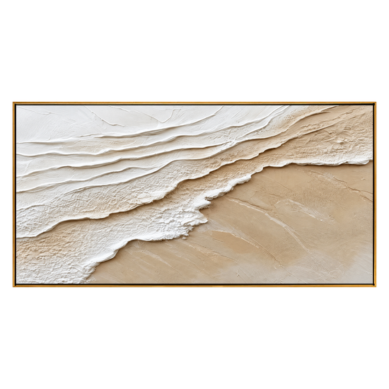 Sandy Tides artwork in a natural wood frame on a transparent background.