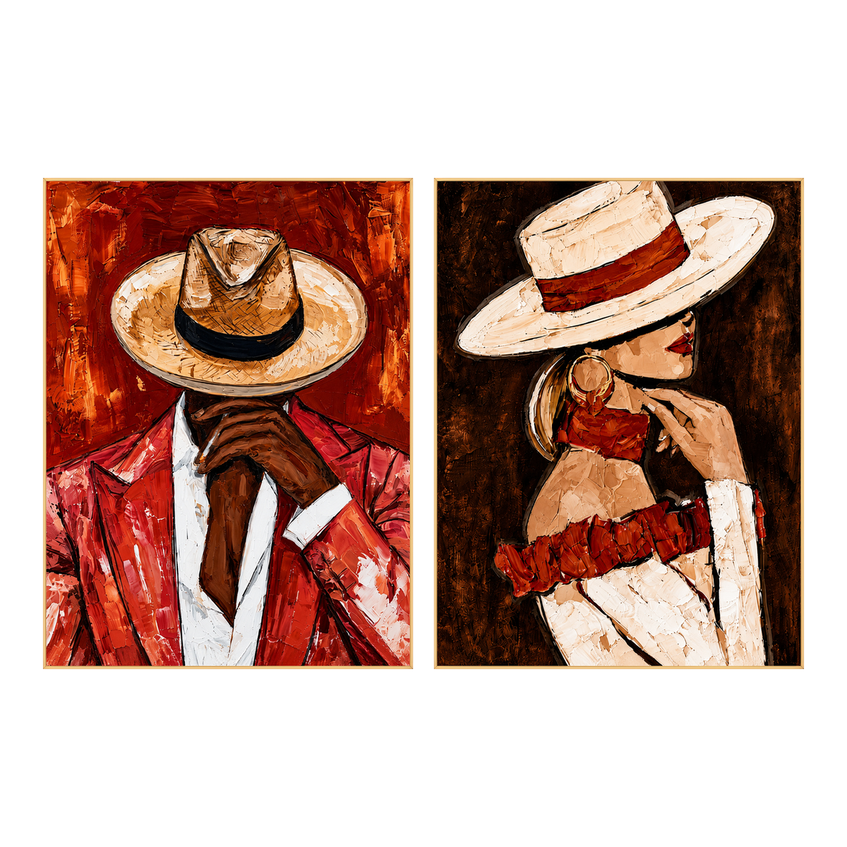 Scarlet Partnership two-panel artwork set in matching slim frames on a transparent background.