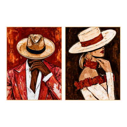 Scarlet Partnership two-panel artwork set in matching slim frames on a transparent background.