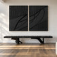 Noir Continuum two-panel artwork set displayed above a narrow black console.