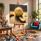 Citrus Peel artwork displayed on an easel in a sunlit artist studio.