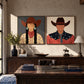 Frontier Duet two-panel artwork set displayed above a rustic wooden sideboard.
