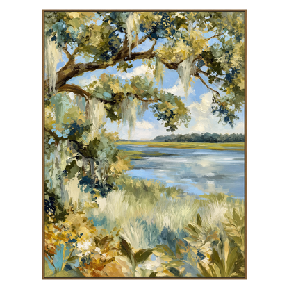 Marshside Oak artwork in a natural wood frame on a transparent background.