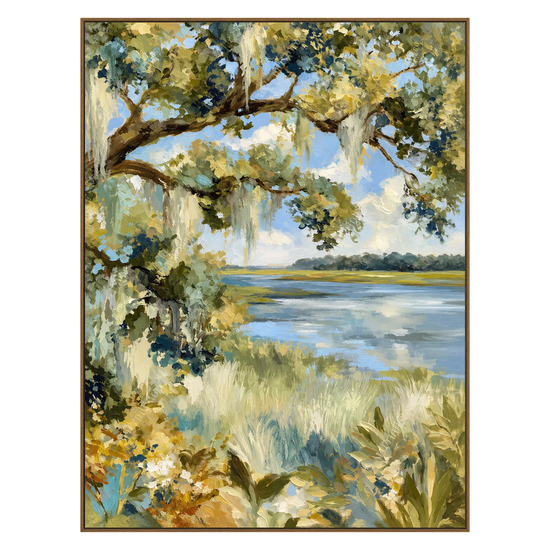 Marshside Oak artwork in a natural wood frame on a transparent background.