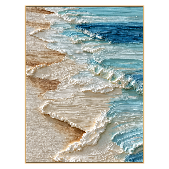 Turquoise Shorebreak artwork in a gold frame on a transparent background.