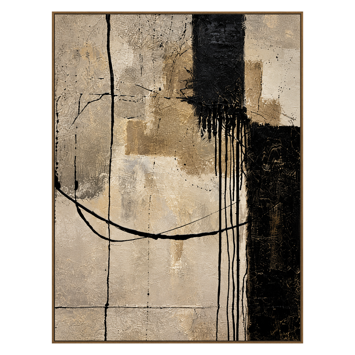 Noir Crosscurrent artwork in a natural wood frame on a transparent background.