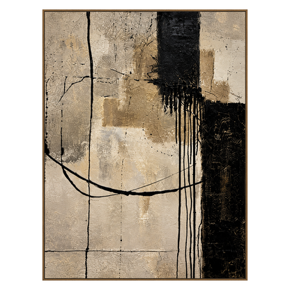Noir Crosscurrent artwork in a natural wood frame on a transparent background.