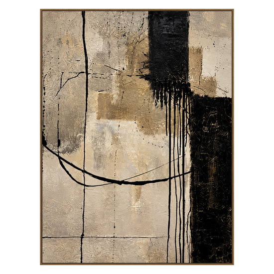 Noir Crosscurrent artwork in a natural wood frame on a transparent background.