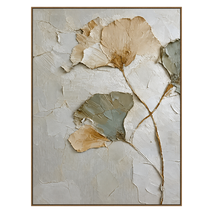 Ginkgo Whispers artwork in a natural wood frame on a transparent background.