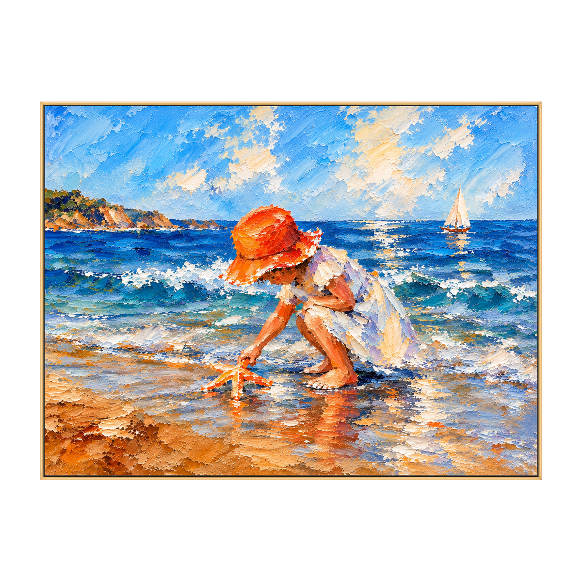 Scarlet Sunhat artwork in a gold frame on a transparent background.