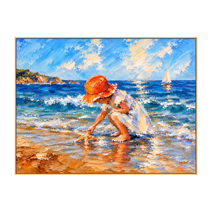 Scarlet Sunhat artwork in a gold frame on a transparent background.