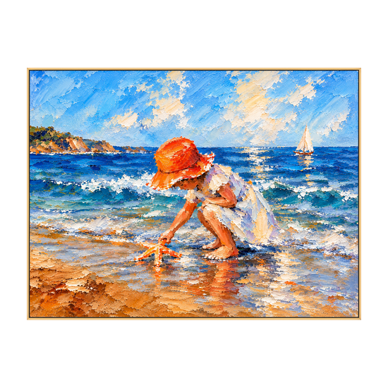 Scarlet Sunhat artwork in a gold frame on a transparent background.