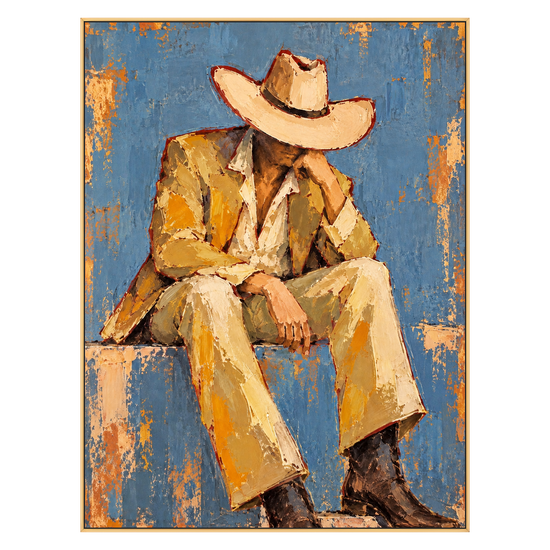 Ochre Respite artwork in a gold frame on a transparent background.