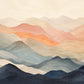 Dawn Ridgelines full artwork. Layered mountain silhouettes shift from deep blue foreground ridges to peach and ivory peaks in the distance.