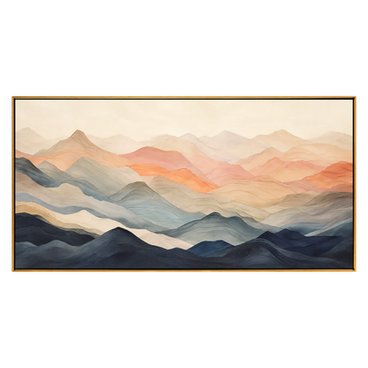 Dawn Ridgelines artwork in a natural wood frame on a transparent background.