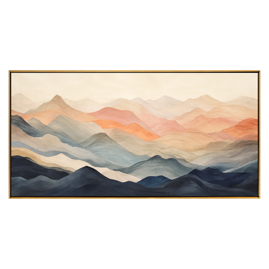 Dawn Ridgelines artwork in a natural wood frame on a transparent background.