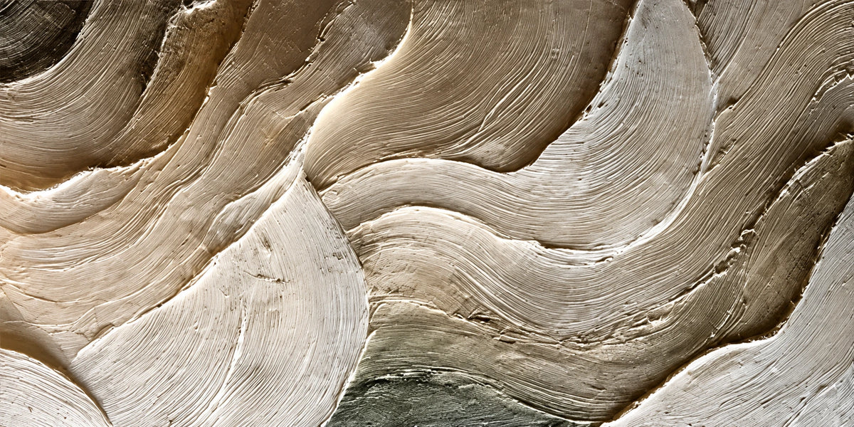 Stonefold Currents full artwork. Broad sculpted folds curve through stone-gray and ivory tones, creating a flowing relief across the composition.