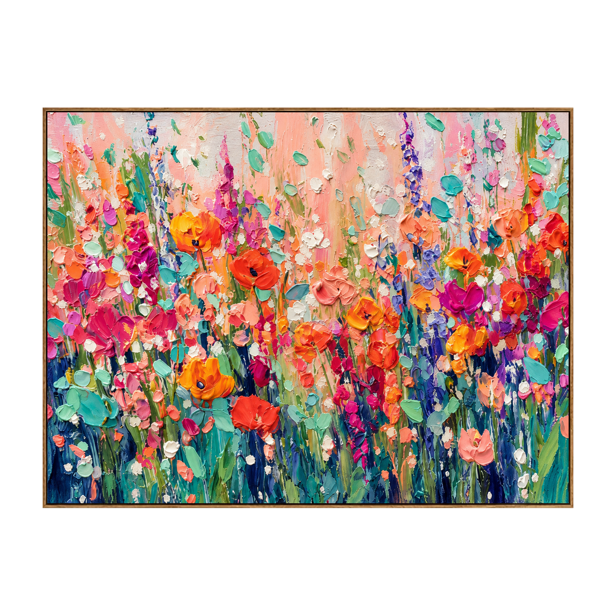 Petal Jubilee artwork in a natural wood frame on a transparent background.