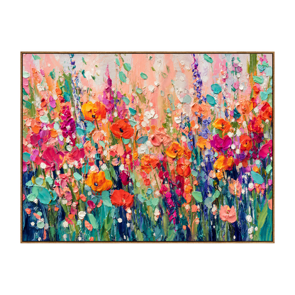 Petal Jubilee artwork in a natural wood frame on a transparent background.