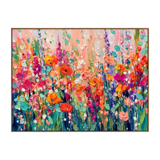 Petal Jubilee artwork in a natural wood frame on a transparent background.