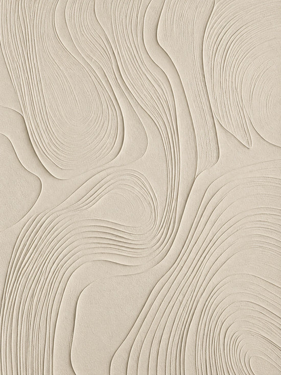 Ivory Contours full artwork. Fine parallel grooves curve across an ivory surface, forming a quiet pattern of flowing lines and rounded contours.
