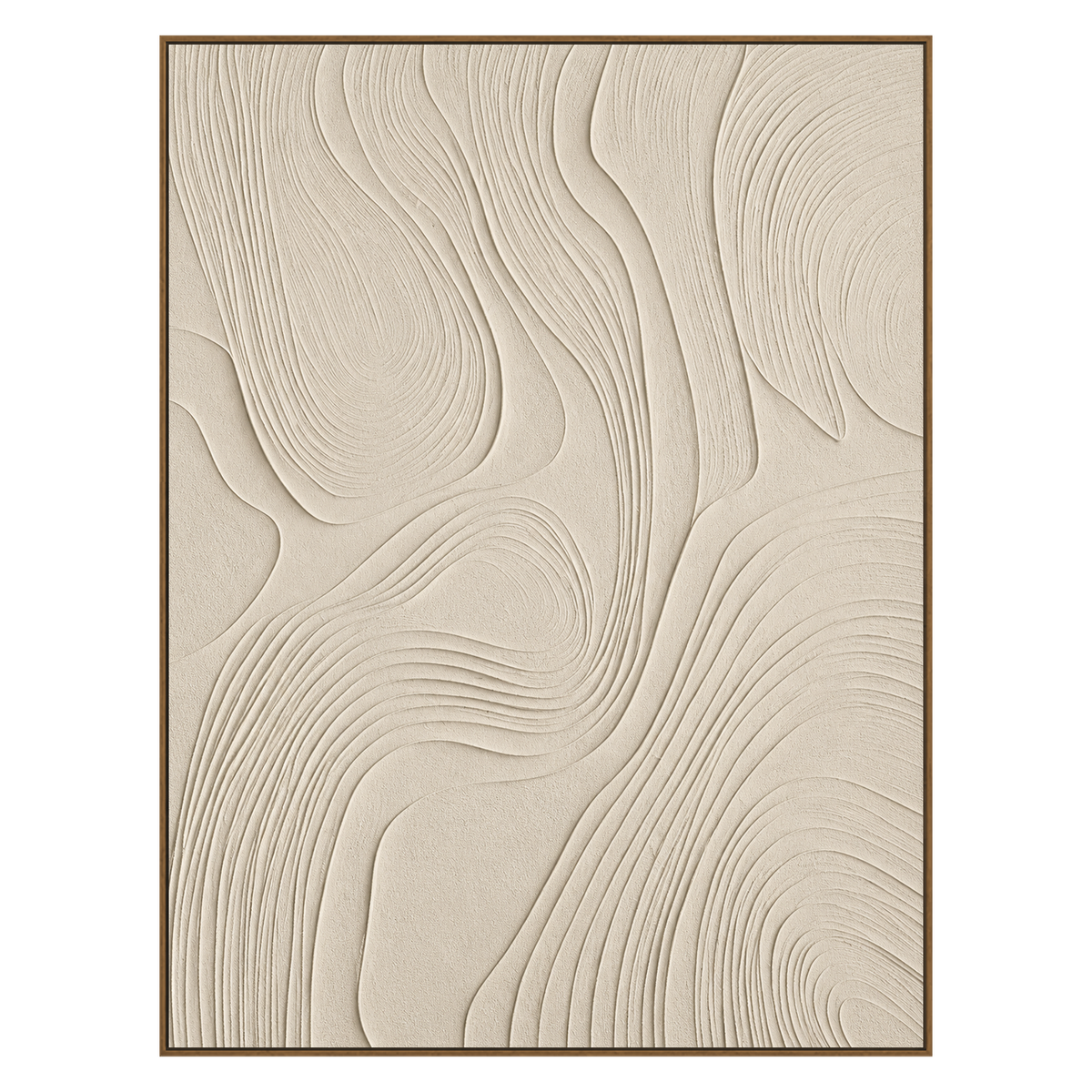 Ivory Contours artwork in a natural wood frame on a transparent background.
