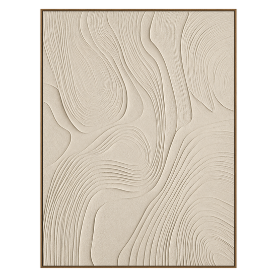 Ivory Contours artwork in a natural wood frame on a transparent background.