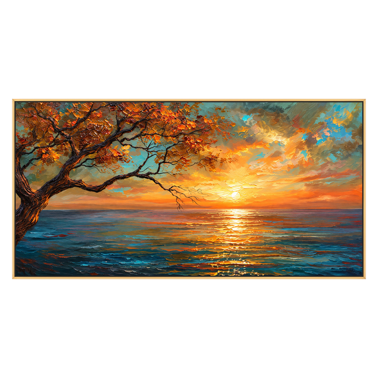 Ember Coastline artwork in a gold frame on a transparent background.