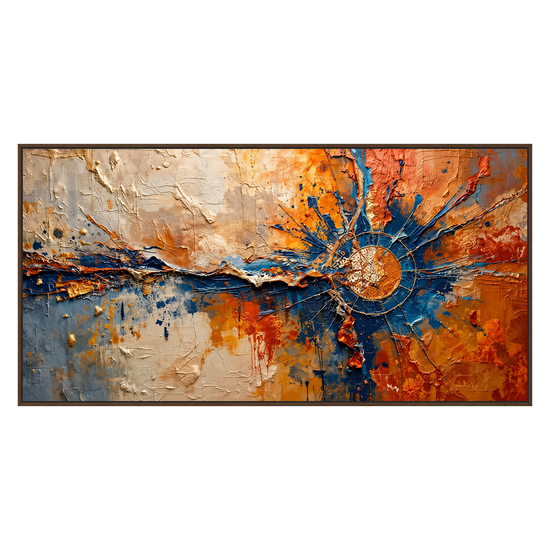 Cobalt Flare artwork in a brown wood frame on a transparent background.