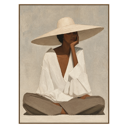 Ivory Solitude artwork in a natural wood frame on a transparent background.