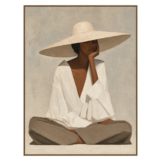 Ivory Solitude artwork in a natural wood frame on a transparent background.