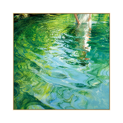 Emerald Ripples artwork in a gold frame on a transparent background.
