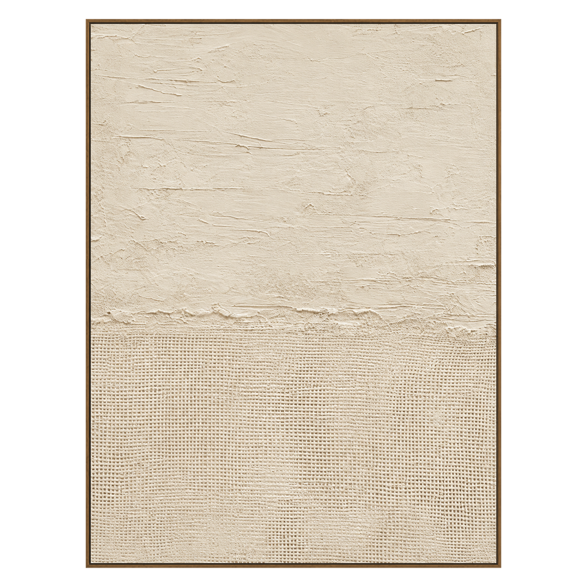 Linen Stillness artwork in a natural wood frame on a transparent background.