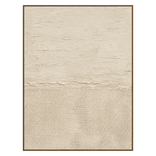 Linen Stillness artwork in a natural wood frame on a transparent background.