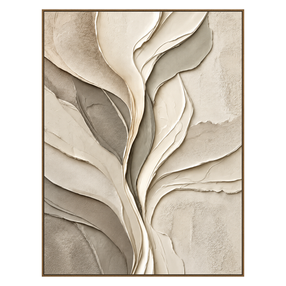 Ivory Leafsong artwork in a natural wood frame on a transparent background.