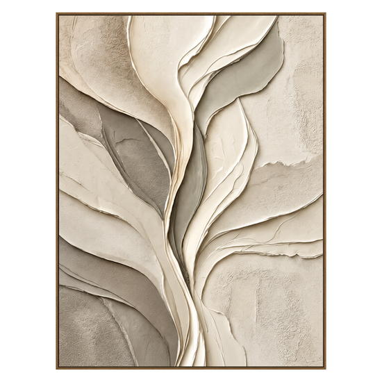 Ivory Leafsong artwork in a natural wood frame on a transparent background.