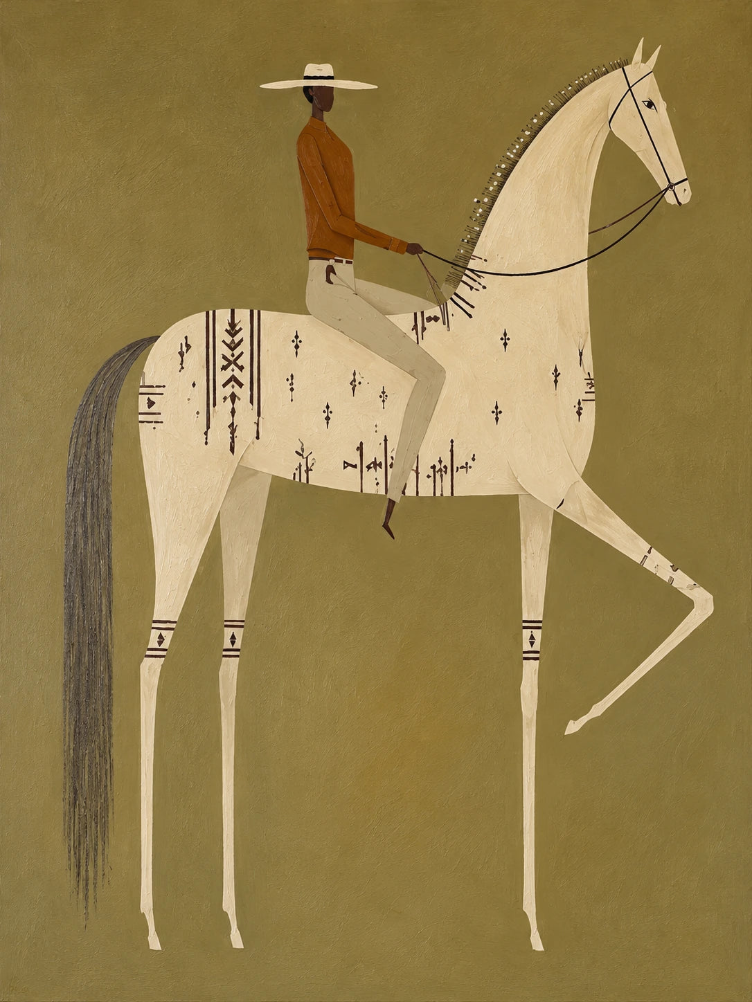Olive Riders diptych, left panel artwork.