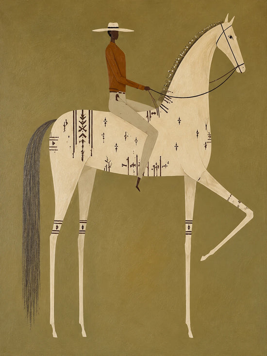 Olive Riders diptych, left panel artwork.